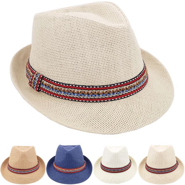 12 pieces of Breathable Assorted Colors Braid Band Straw Adult Trilby Fedora Hat Set
