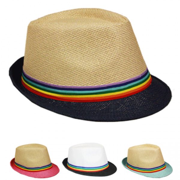 12 pieces of Rainbow Strip Trilby Fedora Straw Hat Set