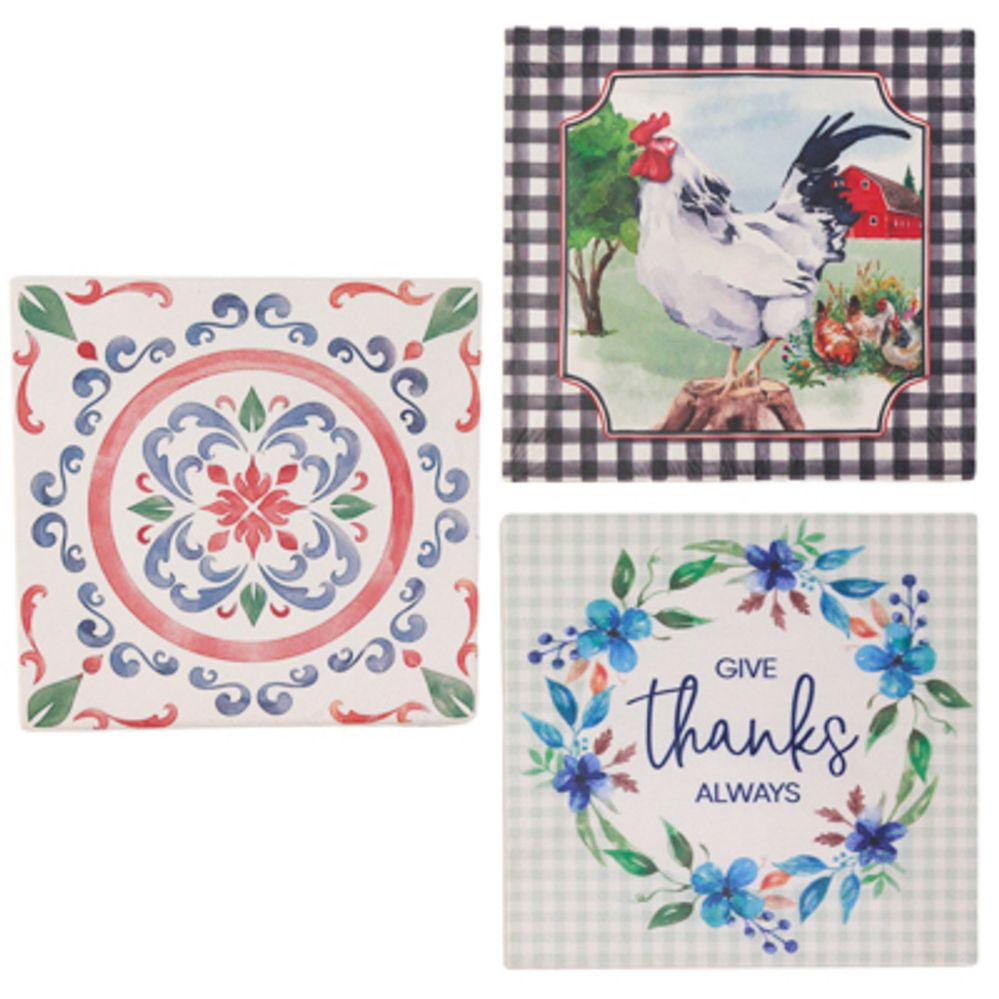 12 pieces of Trivet 5.75in Square Stoneware 3assorted