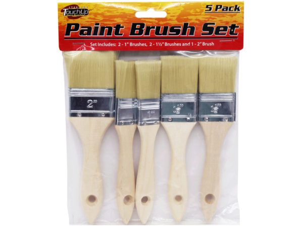 60 pieces 5 Pack Wood Handle Paint Brush Set - Paint, Brushes & Finger Paint  - at 
