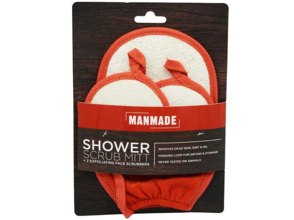 36 pieces of Manmade 3 Pack Shower Scrub Mitt And Facial Pads In Rust