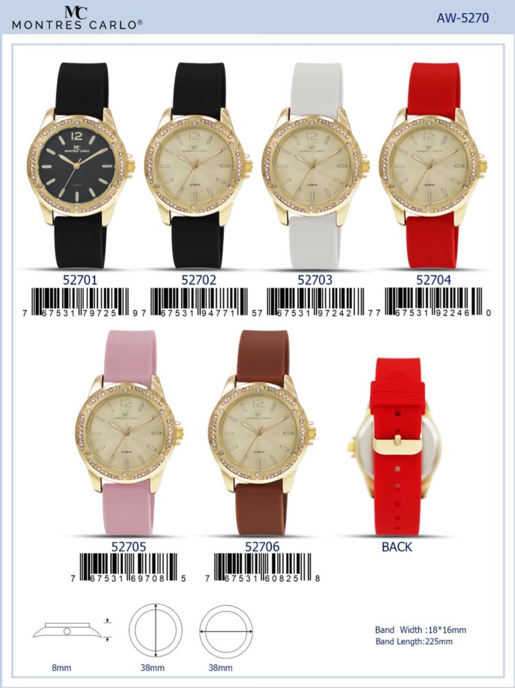 12 Pieces of Ladies Watch - 52701 assorted colors