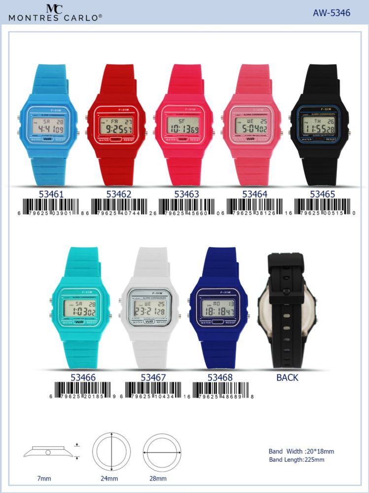 12 Pieces of Digital Watch - 53468 assorted colors