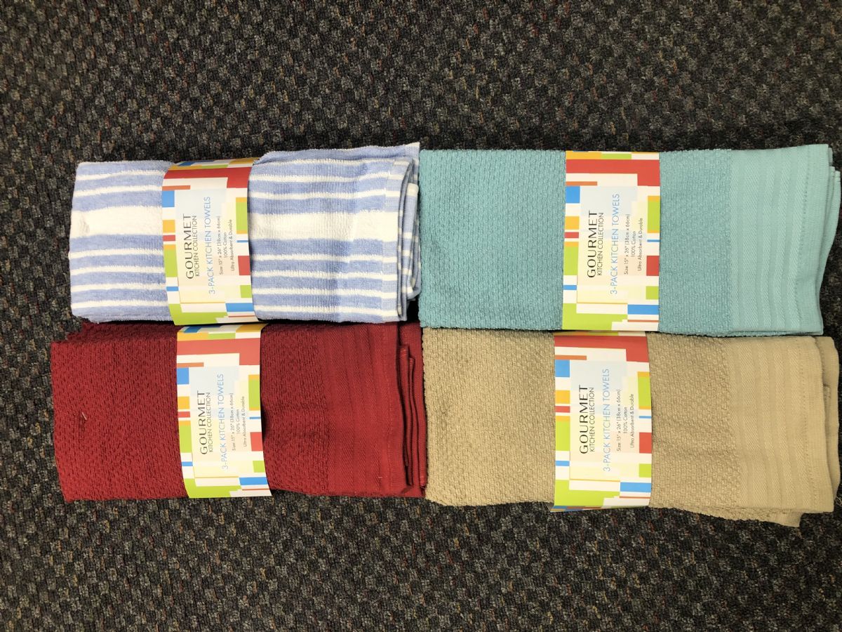64 Packs of 3 Pack Kitchen Towel 15x26 Assorted Colors