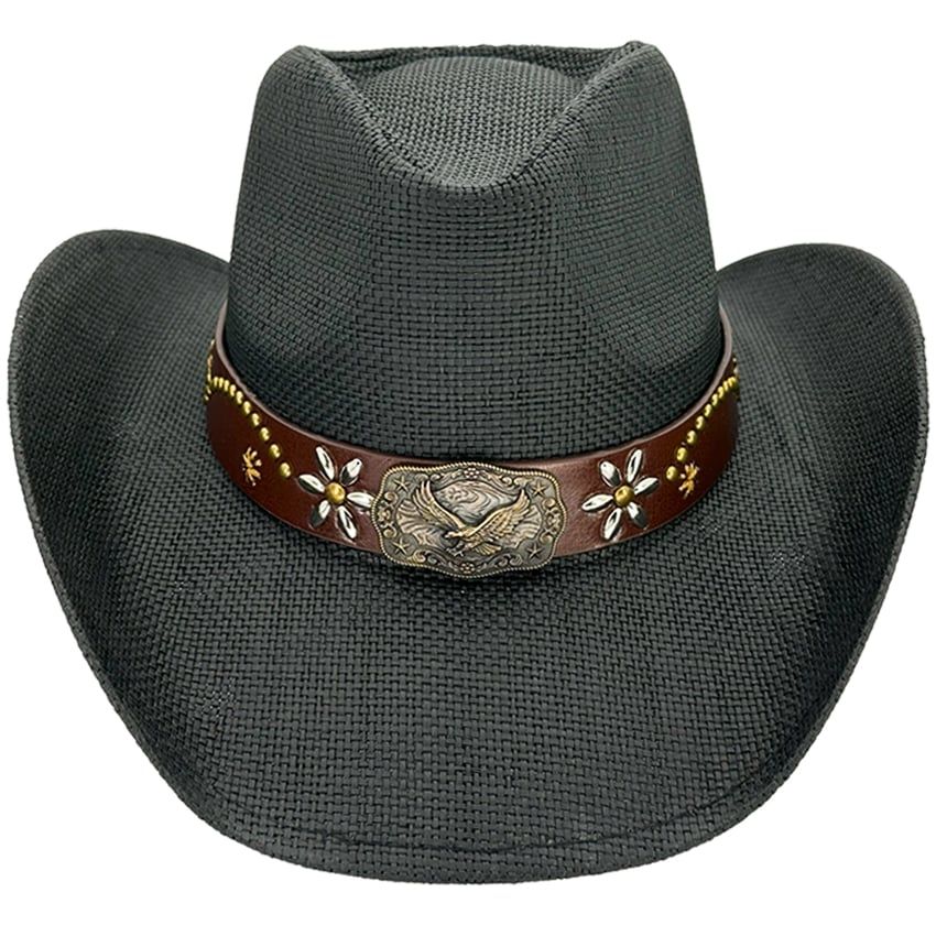 12 pieces of Paper Straw Eagle Style Leather Band Black Western Cowboy Hat
