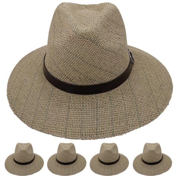 12 pieces of Men's Straw Summer Hat - Wide Brim Hat with Black Strip