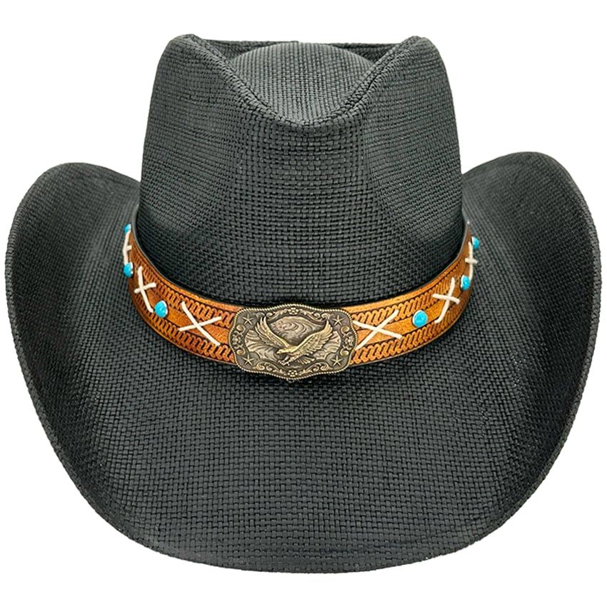 12 pieces Paper Straw Eagle Style Black Western Cowboy Hat with