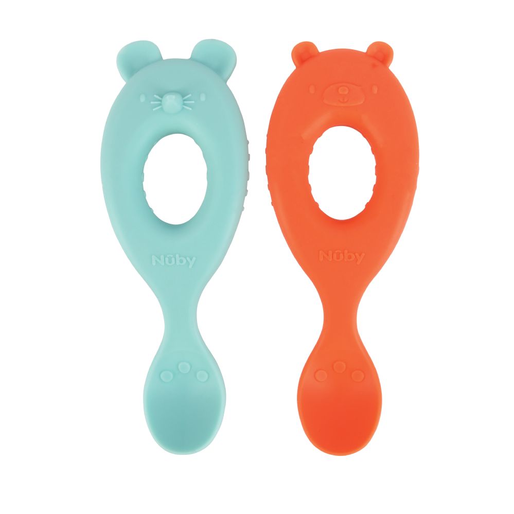 24 pieces of Nuby 2-Pack Silicone Easy Grip Spoons: Mouse And Bear