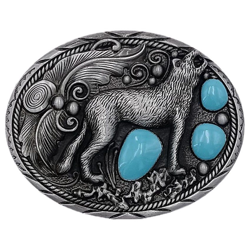 36 Wholesale Howling Wolf Belt Buckles with Turquoise Beads