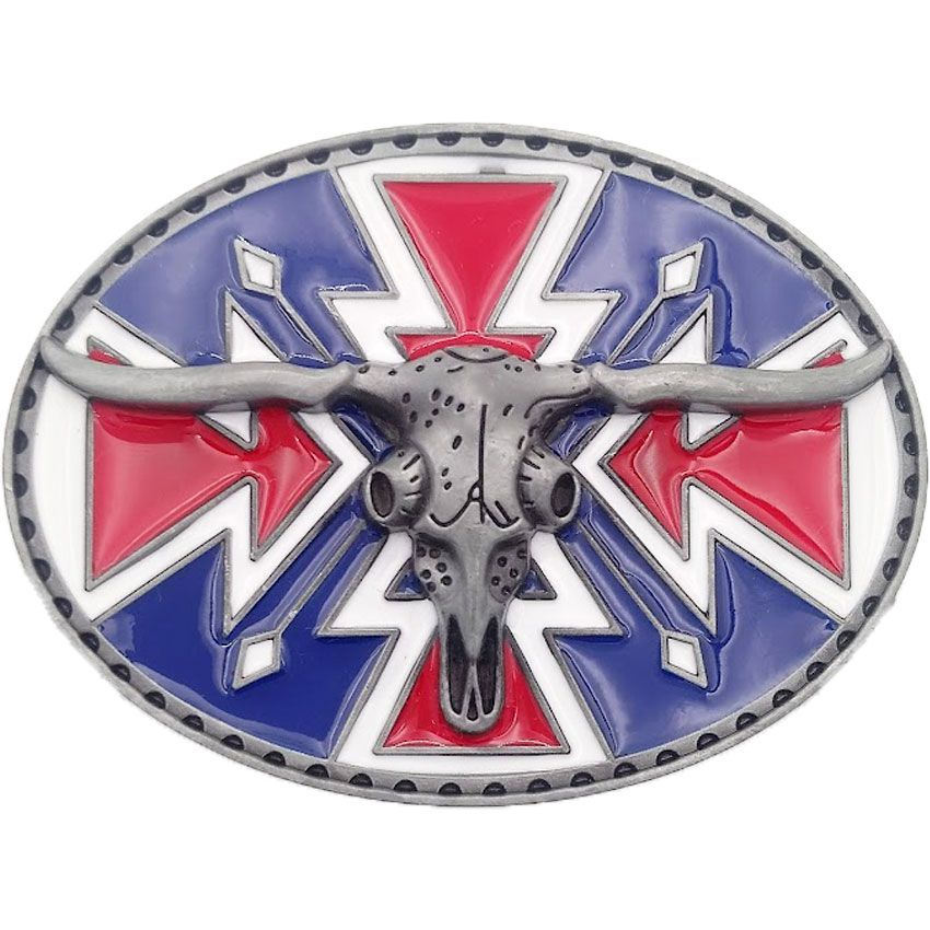 36 Pieces of Bull Belt Buckle Red & Blue Design