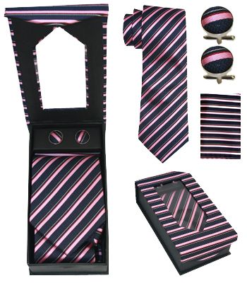 36 Pieces of Black and Pink Striped Necktie Set