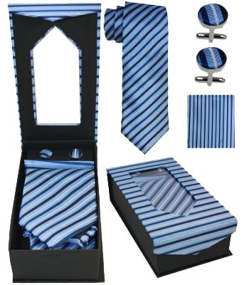 36 Pieces of Light Blue Striped Tie Set