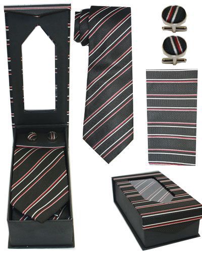 36 Pieces of Striped Black Necktie Set