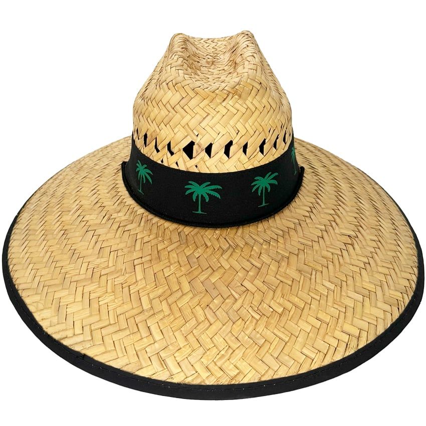12 pieces of Straw Summer Hat with Green Palm Tree on Black Bandana