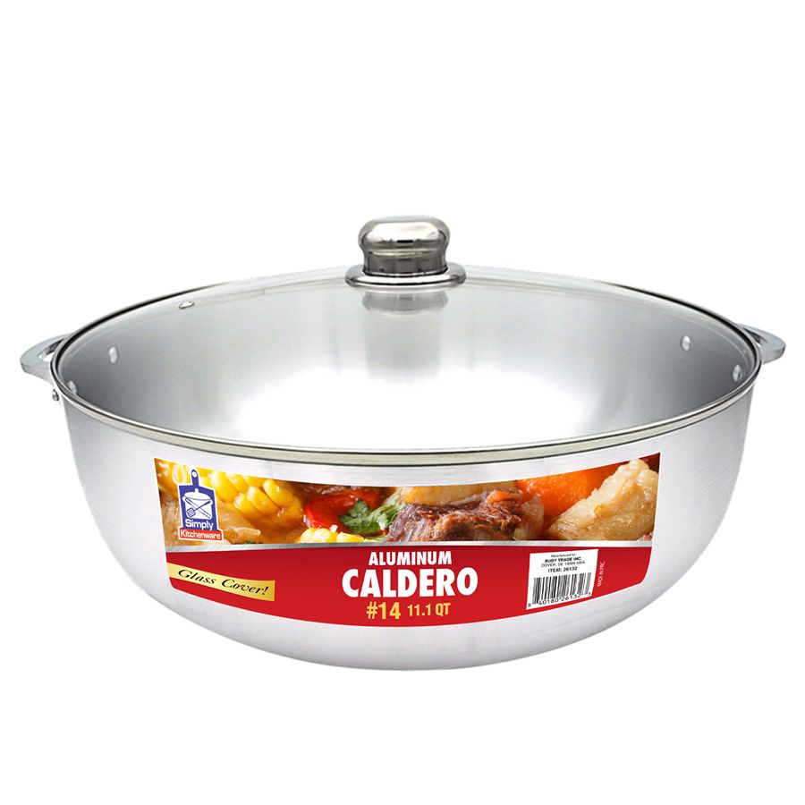 6 pieces of Simply Kitchenware Aluminum Caldero 11.1 Qt With Glass Lid