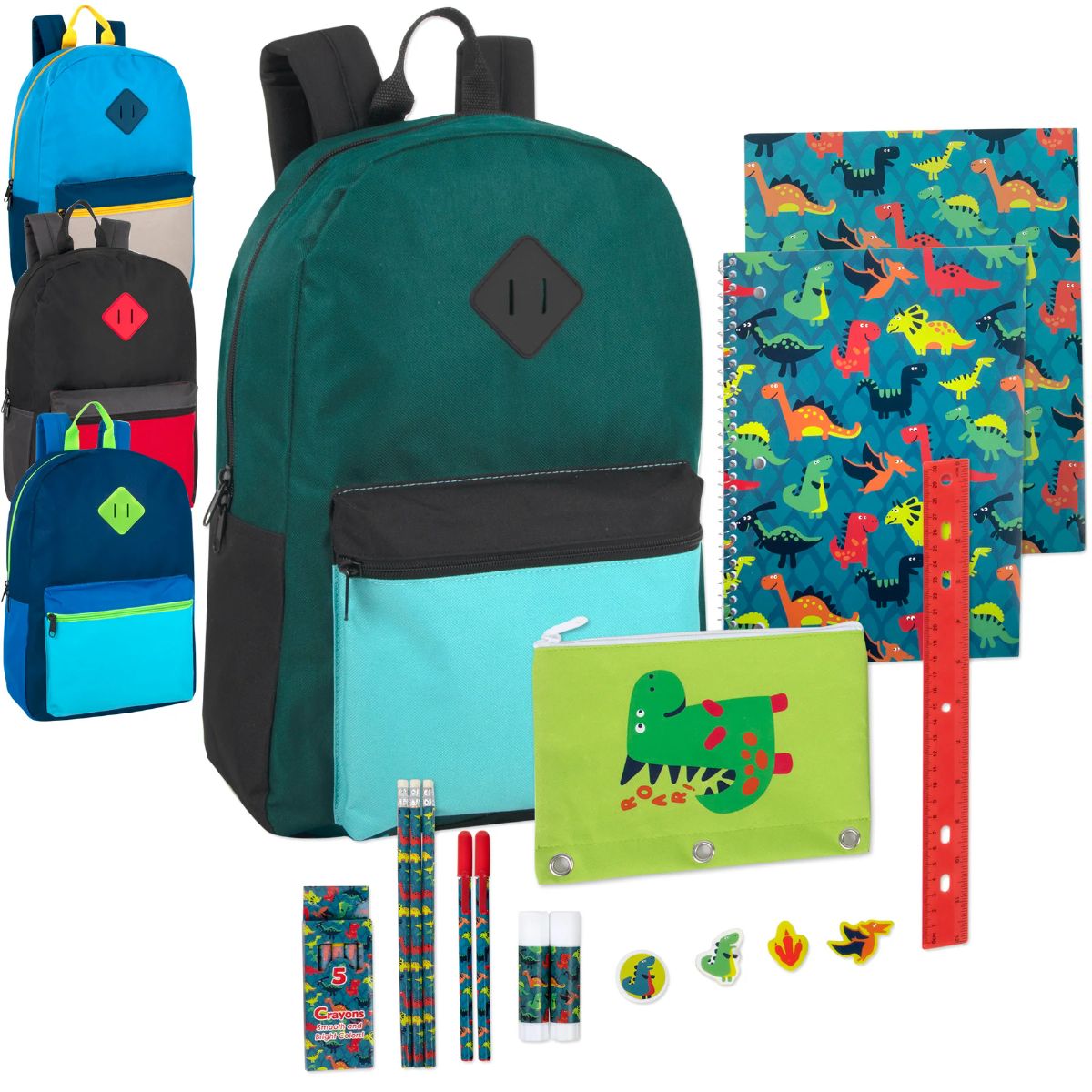 24 Pieces of 17" Multicolor Backpack With Themed 20-Piece School Supply Kit - Boys