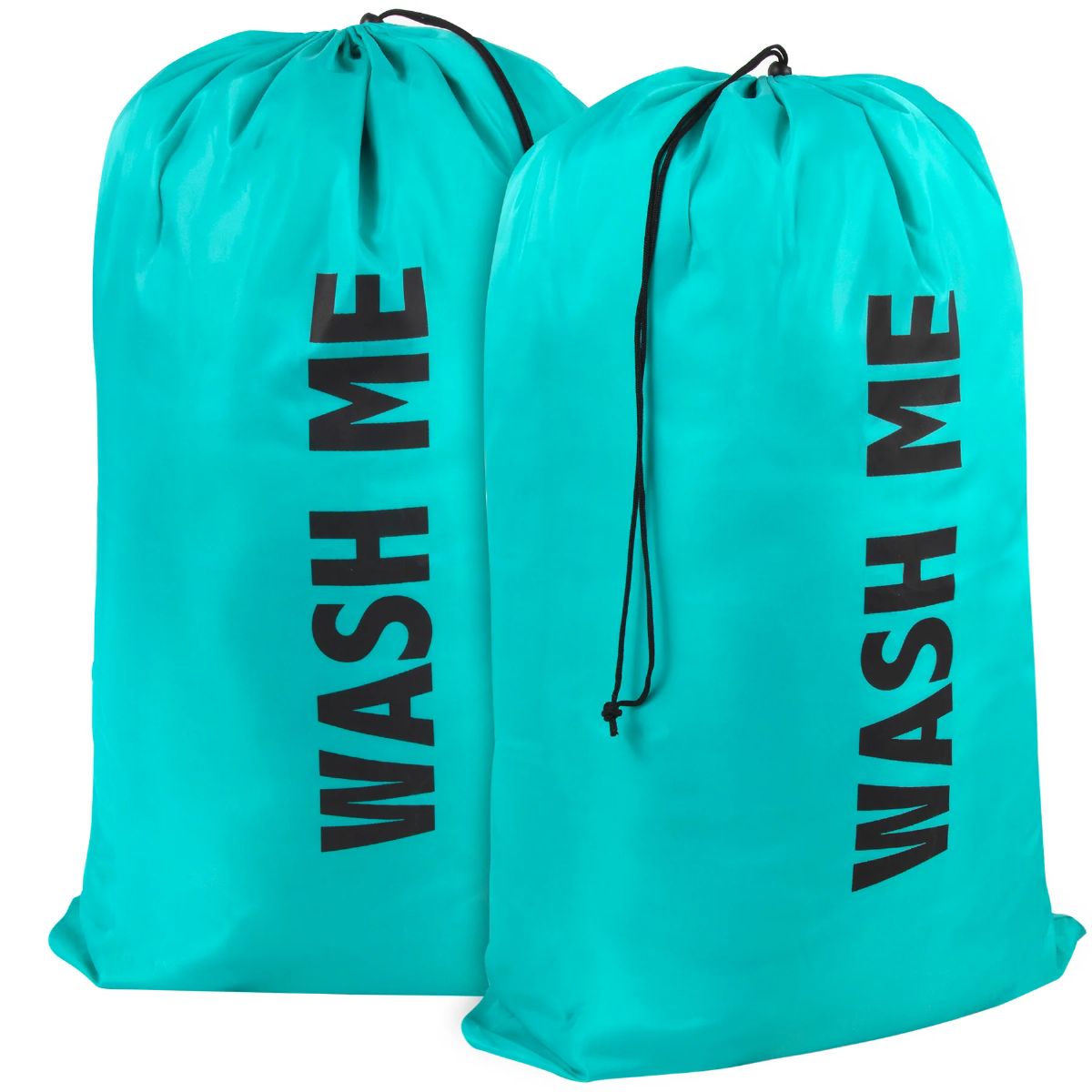 100 Pieces of Wholesale "wash Me" Graphic Drawstring Laundry Bag 2-Pack - Turquoise