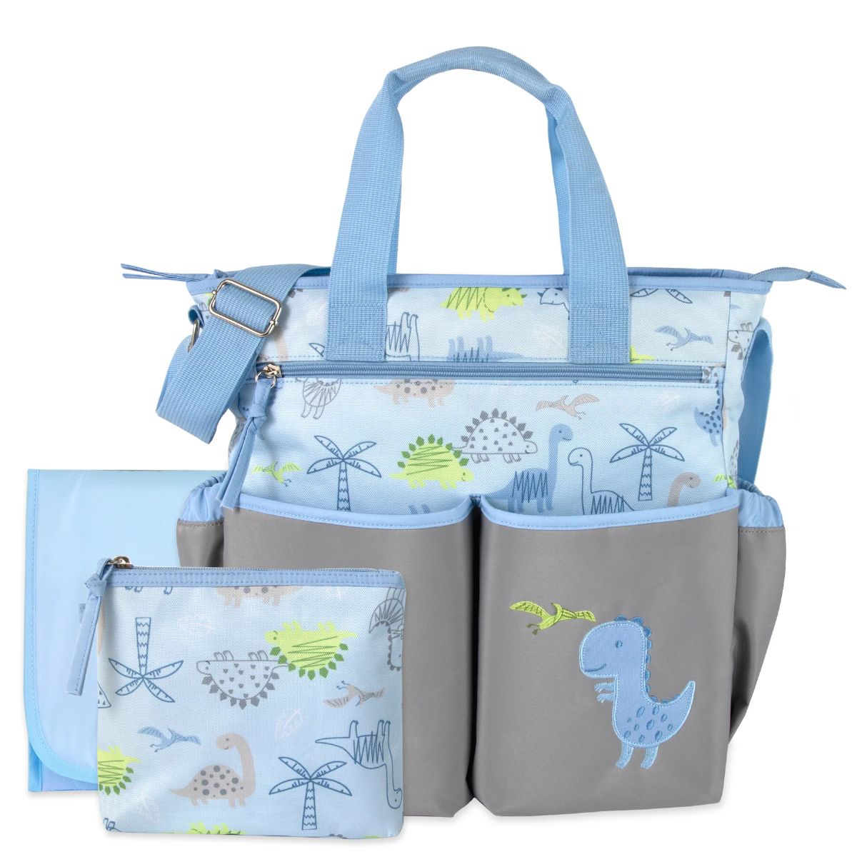 12 Pieces of Baby Essentials 3 In 1 Blue Dino Themed Diaper Bag