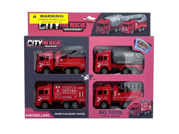 12 pieces of 4 Pack Pull Back Fire And Rescue Toy Truck Set