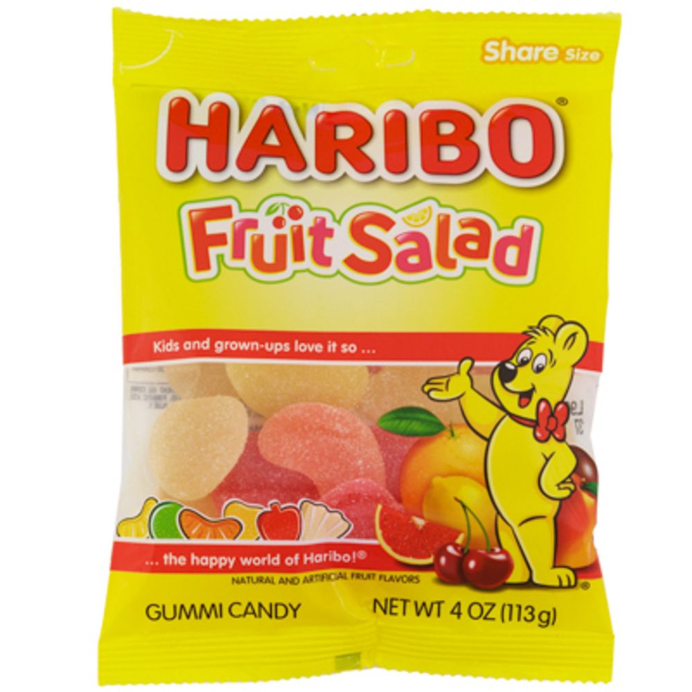 12 pieces of Gummy Fruit Salad Haribo 4 Oz Peg Bag
