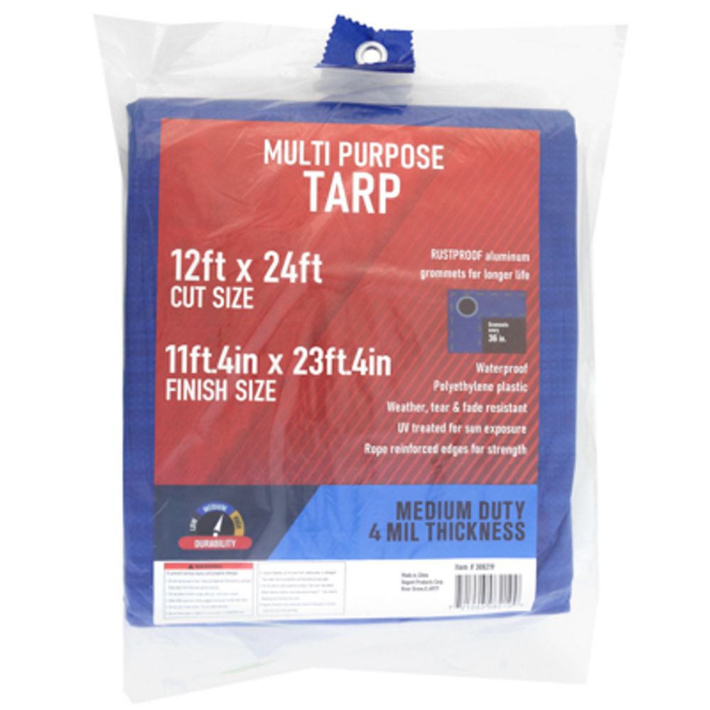 4 pieces of Tarp 11.4x23.4 Blue 4mil Weather Resistant In Pdq