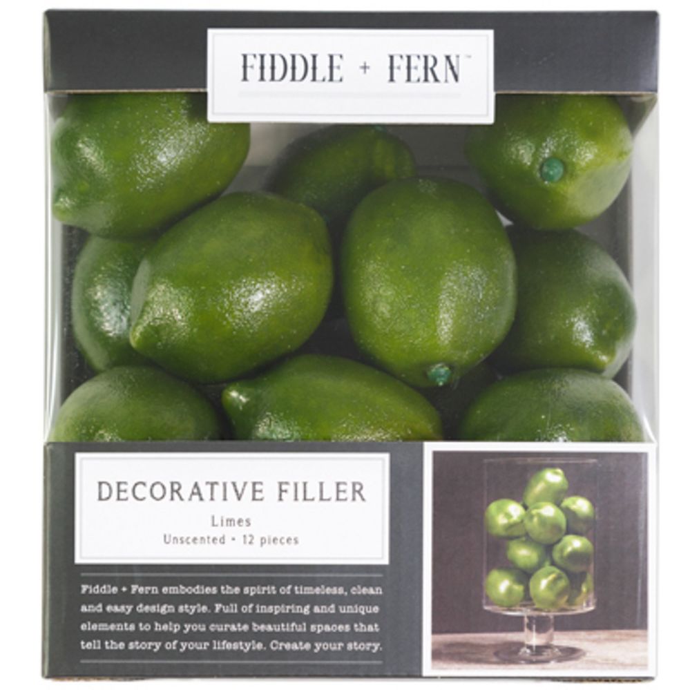 6 Wholesale Faux Fruit Decorative Filler Limes 12pc Boxed Fiddle + Fern -  at 