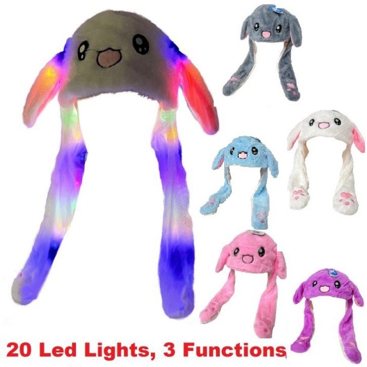12 Pieces of Plush Hat With Flapping Ears & 20 Led Lights