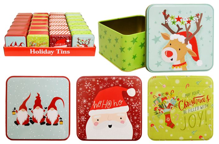 24 Pieces of Christmas Square Tin Bucket