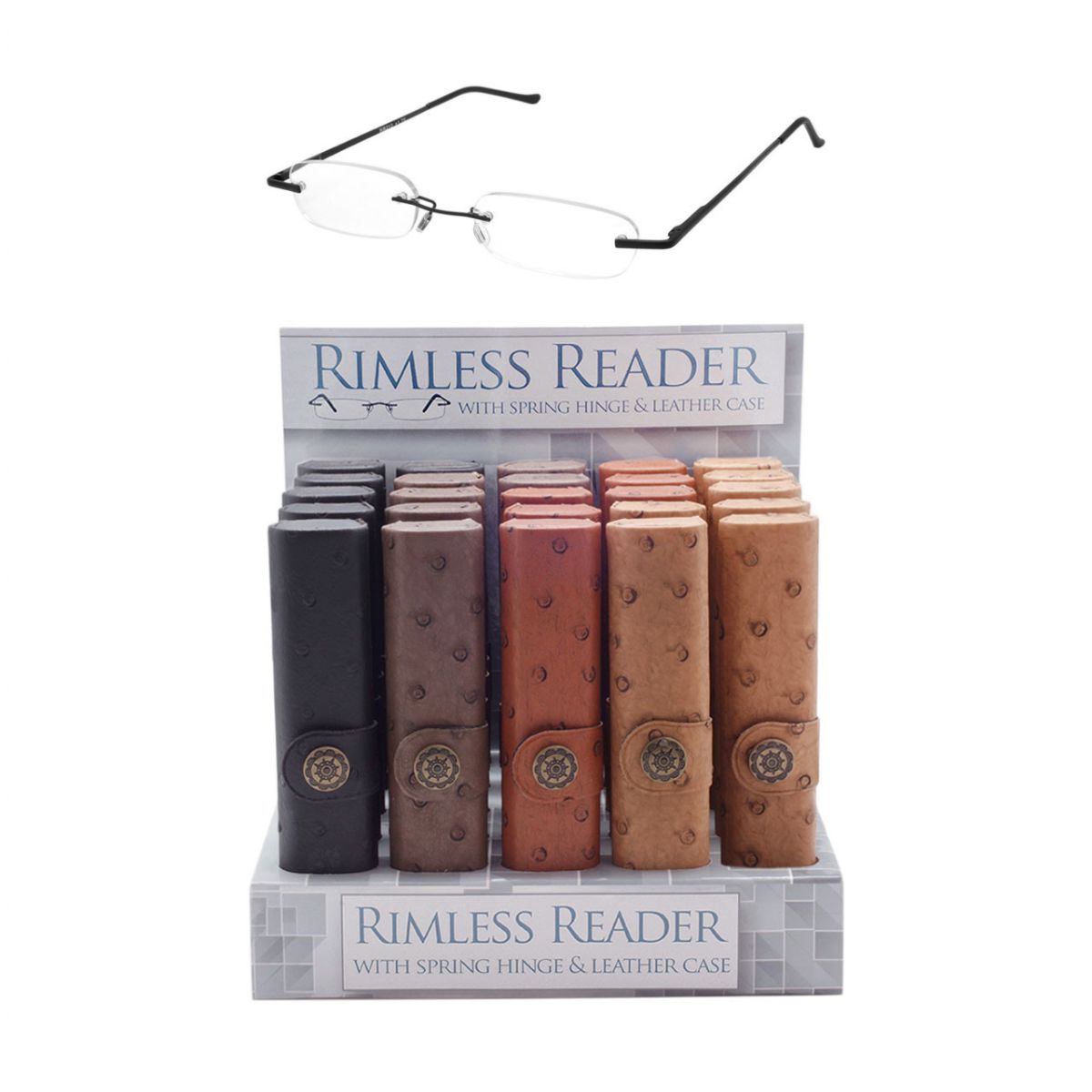 24 Pieces Rimless Reading Glasses With Case 24 Pcs Per Display