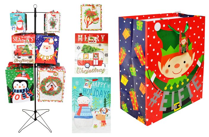 216 Pieces of Christmas Gift Bag Assortment With Free Rack