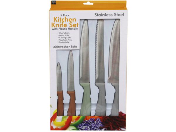 6 pieces of 5 Pack Stainless Steel Kitchen Knife Set With Plastic Handle