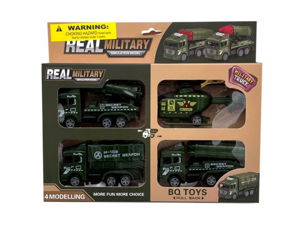 12 pieces of 4 Pack Pull Back Toy Army Truck And Helicopter Assortment