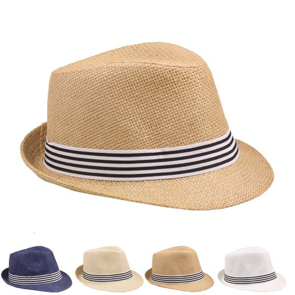12 pieces of Straw Trilby Fedora Hat with Strip Band