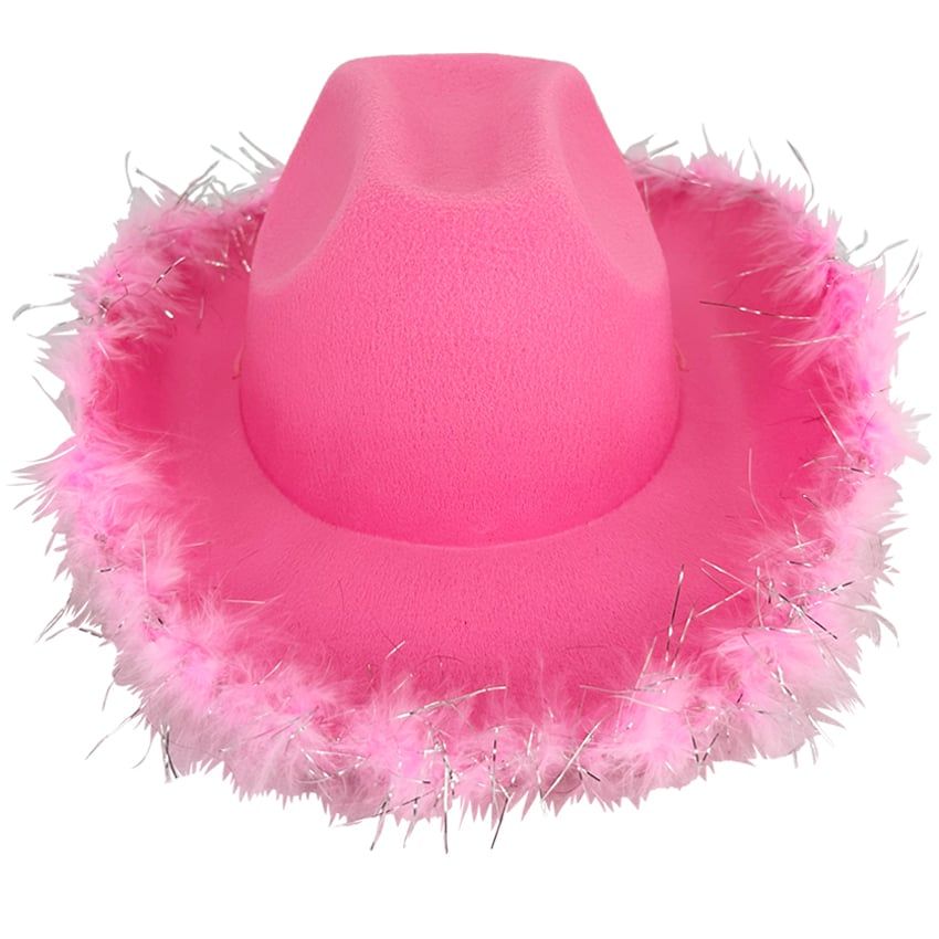 12 pieces of Pink Cowgirl Hats with Feathers