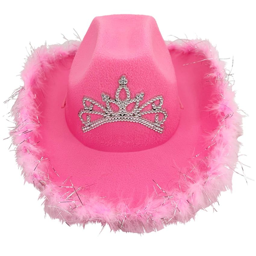 12 pieces of Pink Cowgirl Hats with Feathers for Kids - Tiara Design
