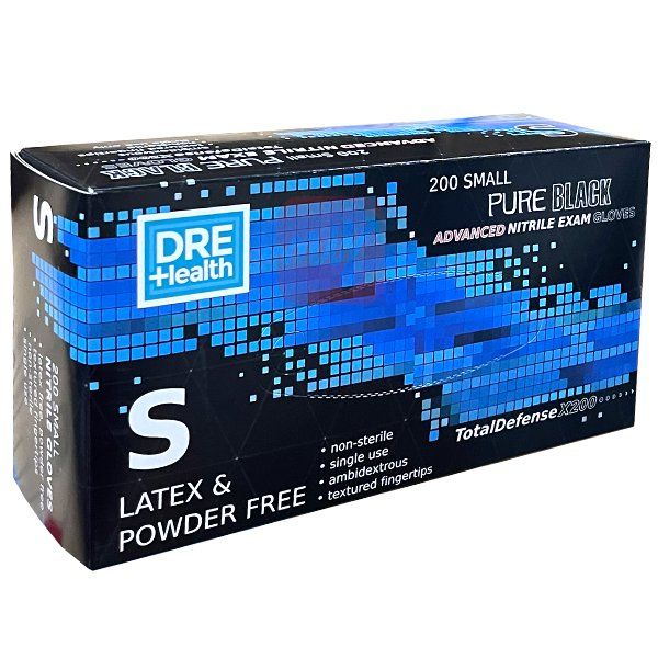 10 pieces of Dre Health Nitrile Exam Gloves Black 200CT Size: XSmall