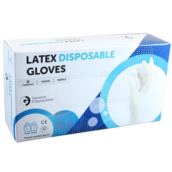 10 pieces of General Disposables Latex Gloves 100Count White MEDIUM