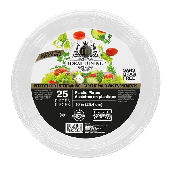 24 pieces of Ideal Dining Plastic Plate 10in White 25CT