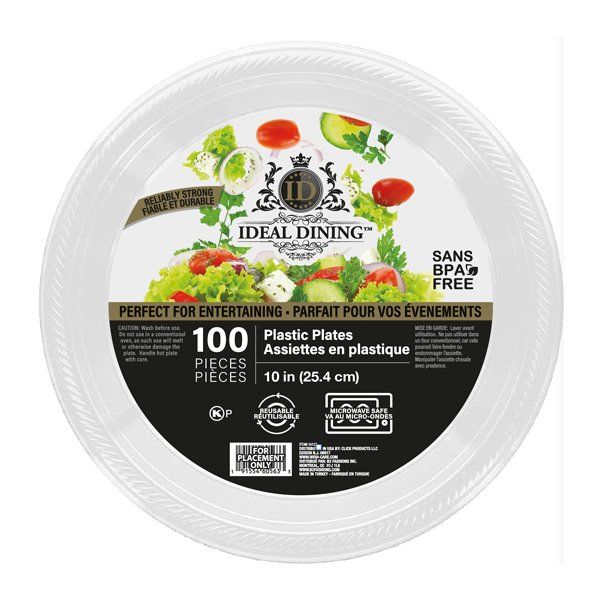 4 pieces of Ideal Dining Plastic Plate 10in White 100CT