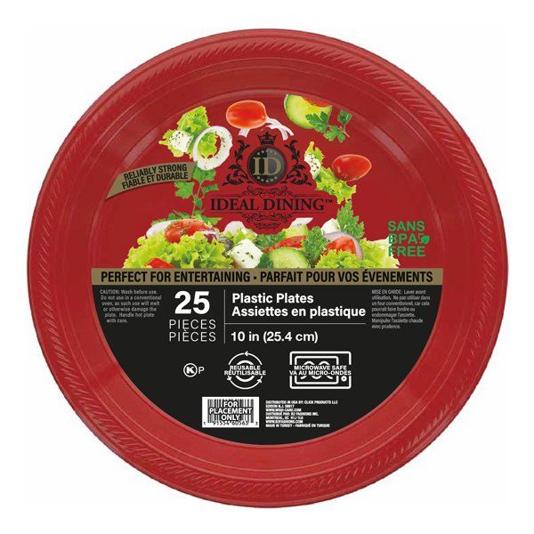 24 pieces of Ideal Dining Plastic Plate 10in Red 25CT