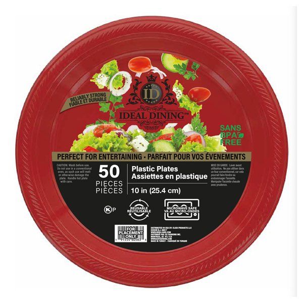 12 pieces of Ideal Dining Plastic Plate 10in Red 50CT