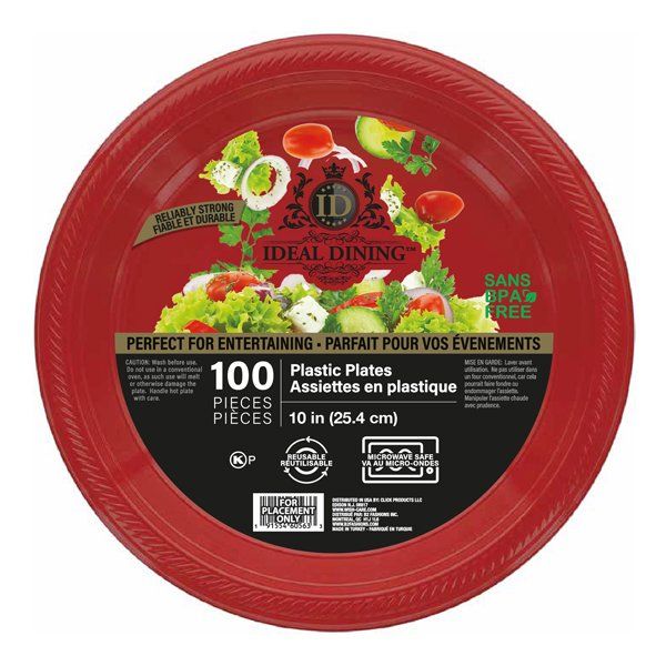 4 pieces of Ideal Dining Plastic Plate 10in Red 100CT