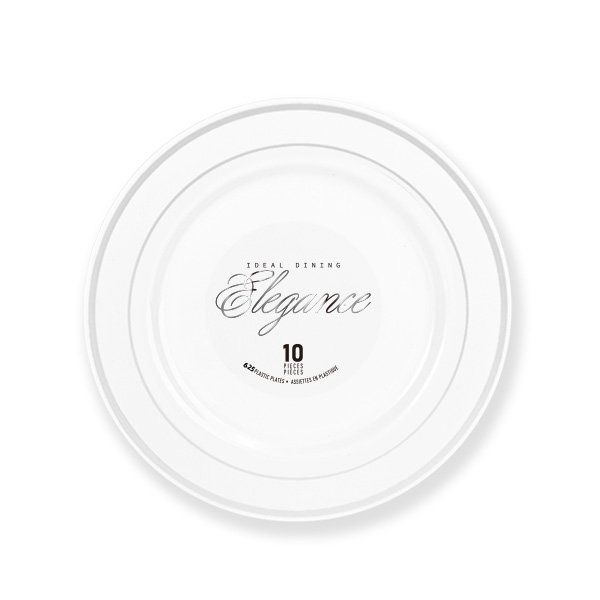 12 pieces of Elegance Plate 6.25in White + 2 Lines Stamp Silver