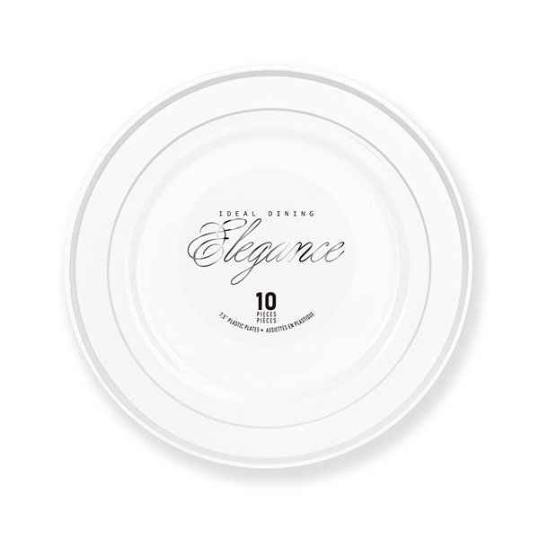 12 pieces of Elegance Plate 7.5in White + 2 Lines Stamp Silver