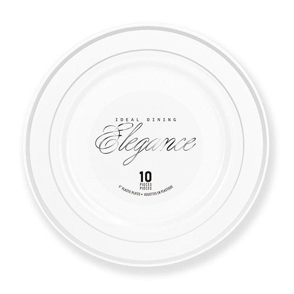 12 pieces of Elegance Plate 9in White + 2 Lines Stamp Silver