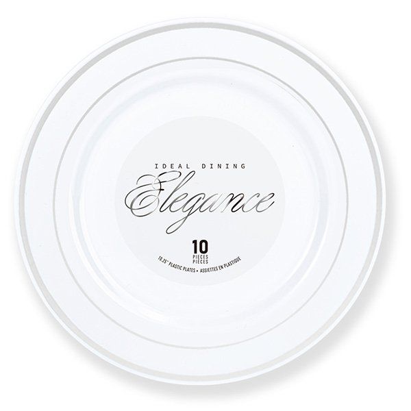 12 pieces of Elegance Plate 10.25in White + 2 Lines Stamp Silver