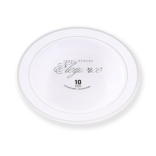 12 pieces of Elegance Bowl 12oz White + 2 Line Stamp Silver
