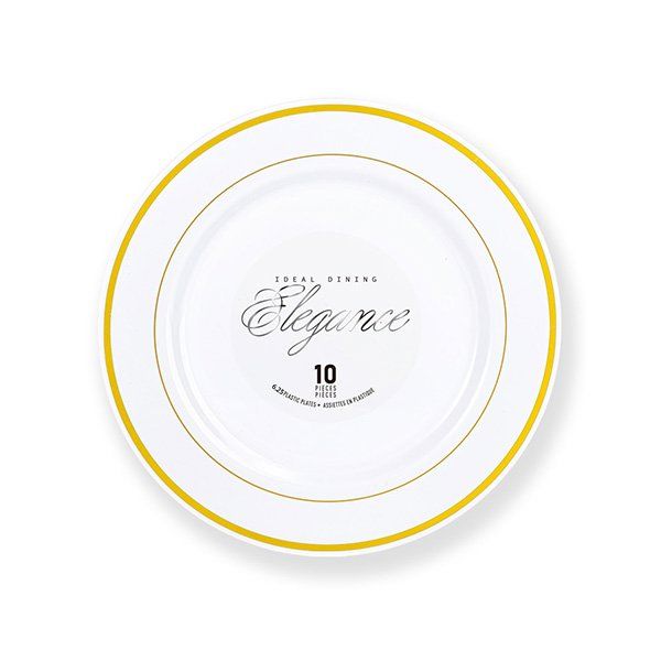 12 pieces of Elegance Plate 6.25in White + 2 Lines Stamp Gold