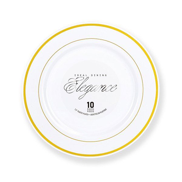 12 pieces of Elegance Plate 7.5in White + 2 Line Stamp Gold