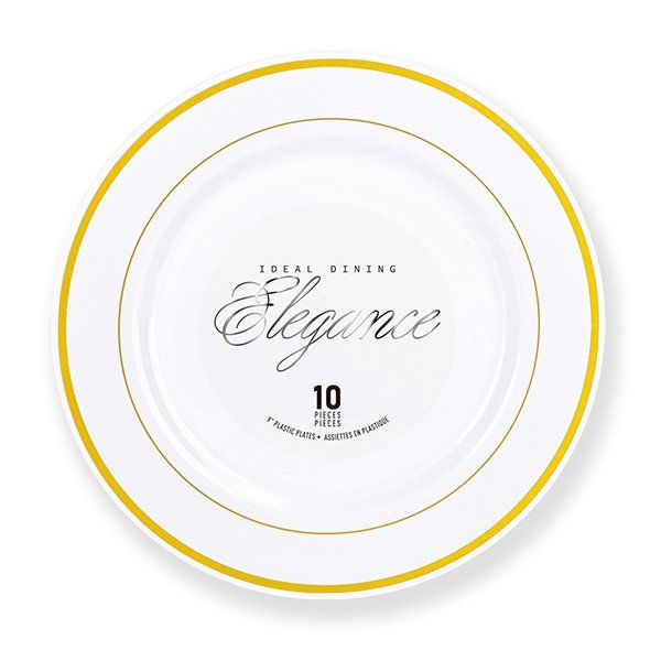 12 pieces of Elegance Plate 9in White + 2 Line Stamp Gold